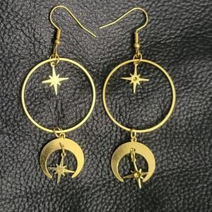 Celestial moon and stars boho hook earrings